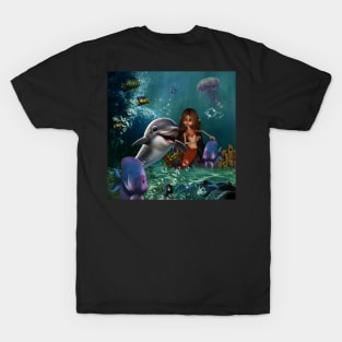 Cute mermaid and funny dolphin T-Shirt